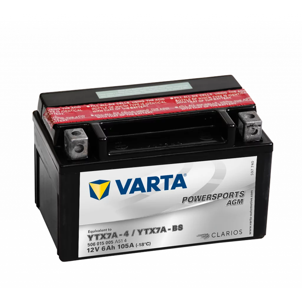 VARTA AGM MC Batteri 12V 6AH 105CCA (151x88x94mm) +vänster YTX7A-BS