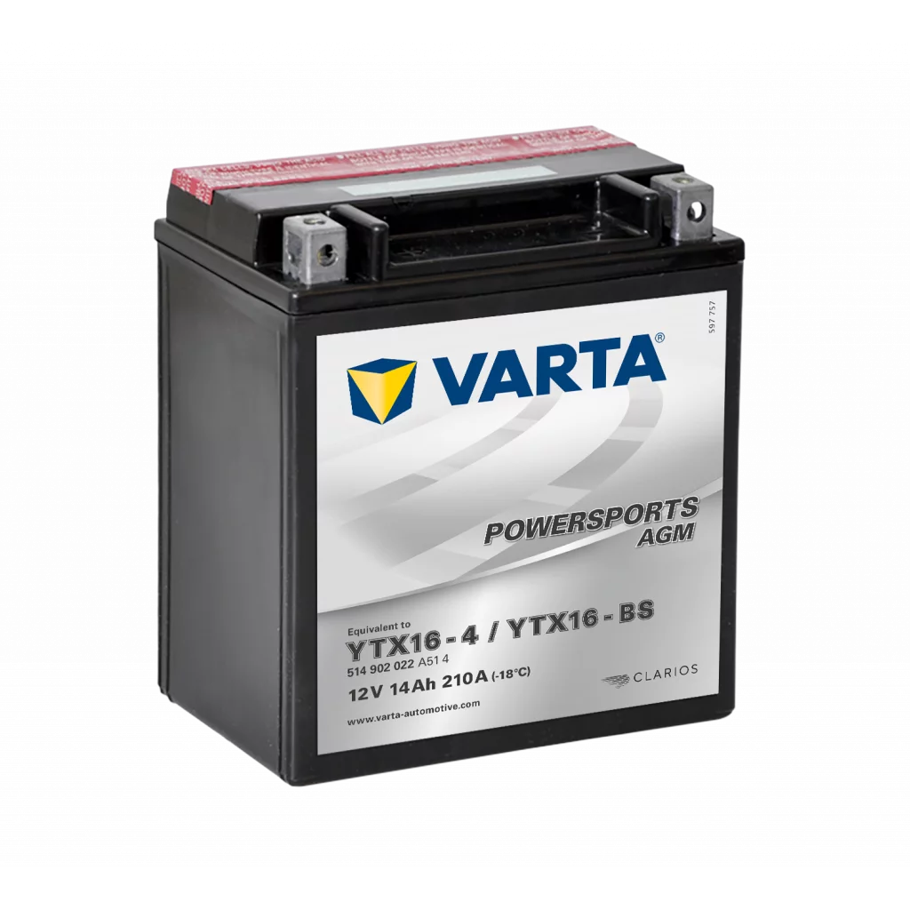 VARTA AGM MC Batteri 12V 14AH 210CCA (150x87x161mm) +vänster YTX16-BS