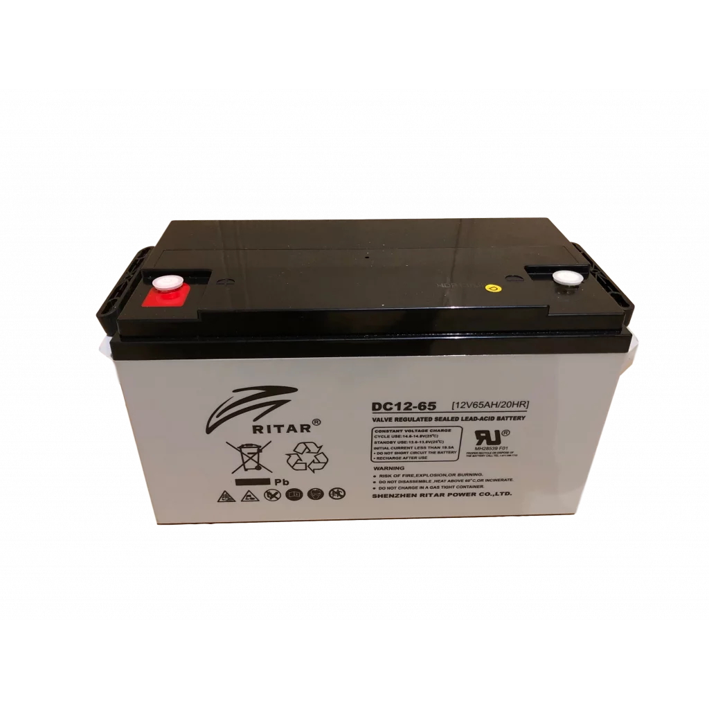 RITAR AGM Deep Cycle Batteri 12V 65AH (350x167x180mm) +vänster (RA12-65)