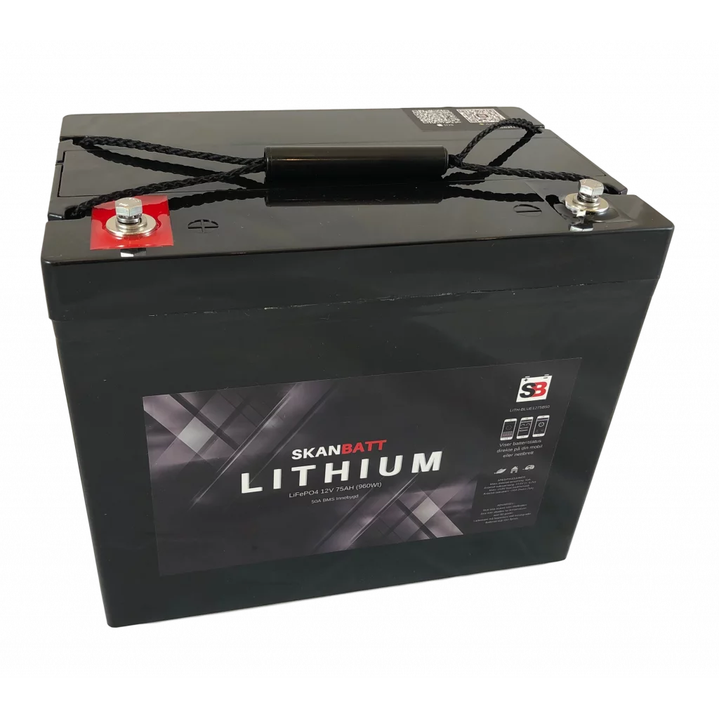 SKANBATT Bluetooth Lithium Batteri 12V 75AH 50A BMS