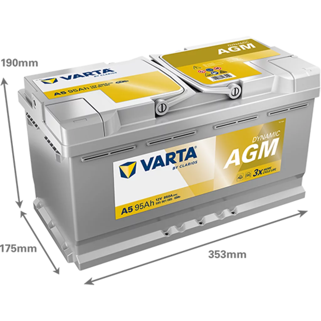VARTA A5 Dynamic AGM Batteri 12V 95AH 850CCA (354x175x190/190mm) +höger