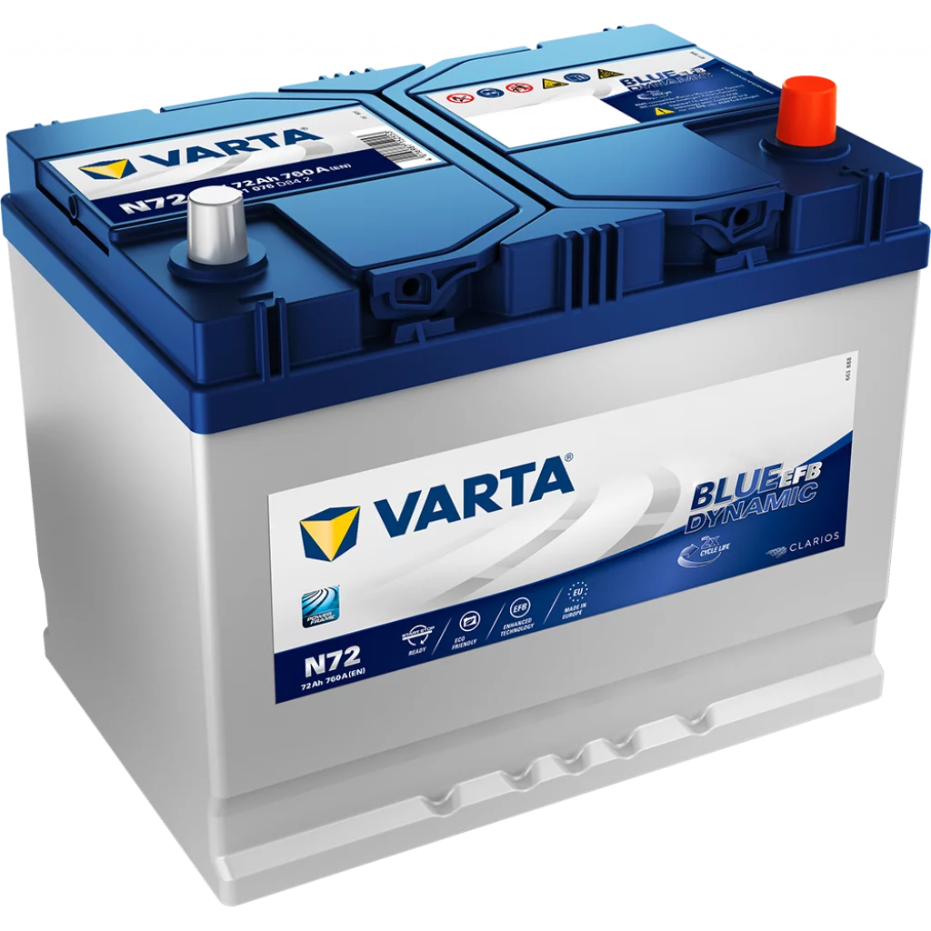 VARTA N72 Blue Dynamic EFB Batteri 12V 72AH 760CCA (261x175x220mm) +höger N72