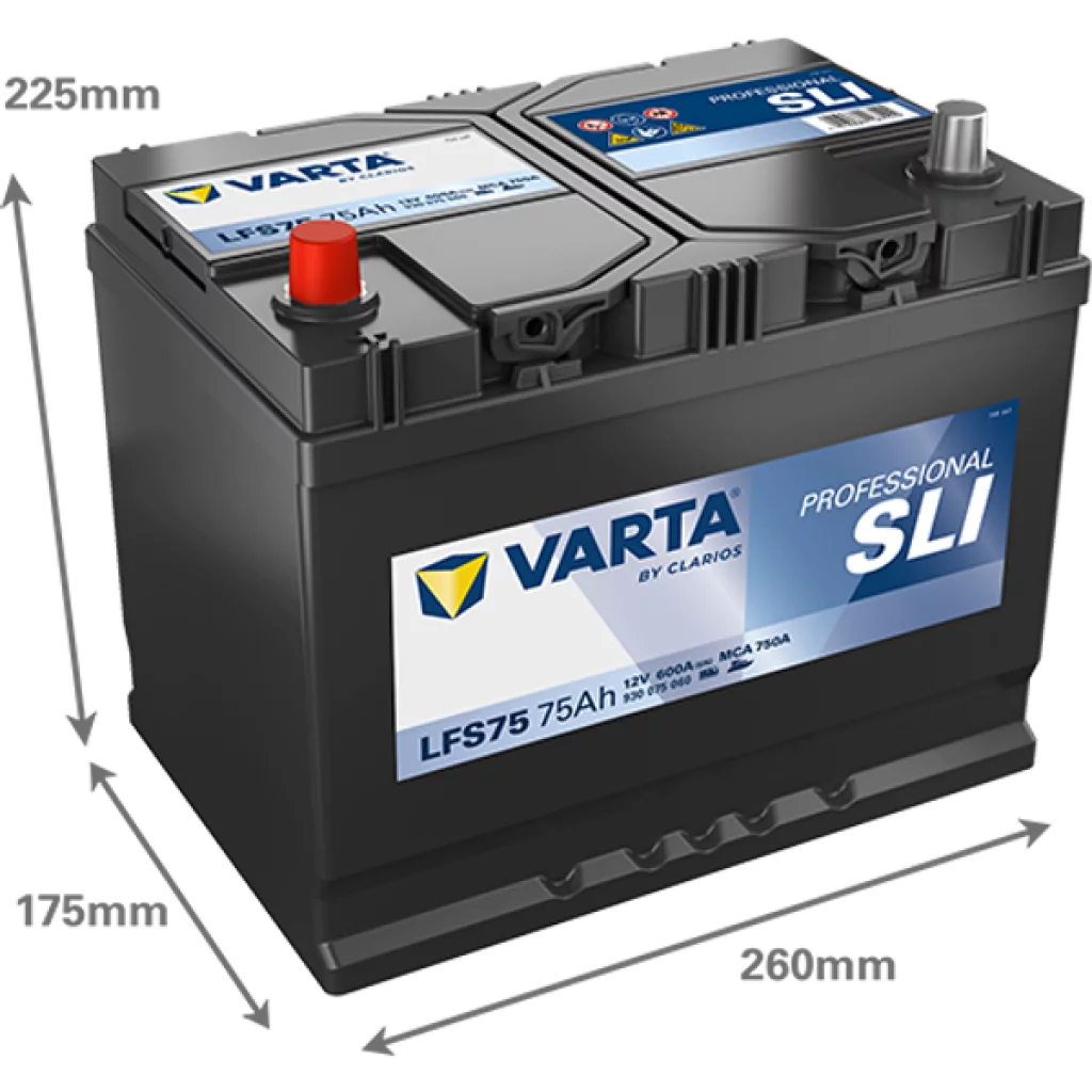 VARTA LFS75 Fritidsbatteri 12V 75AH 600CCA (260x175x225mm) +vänster