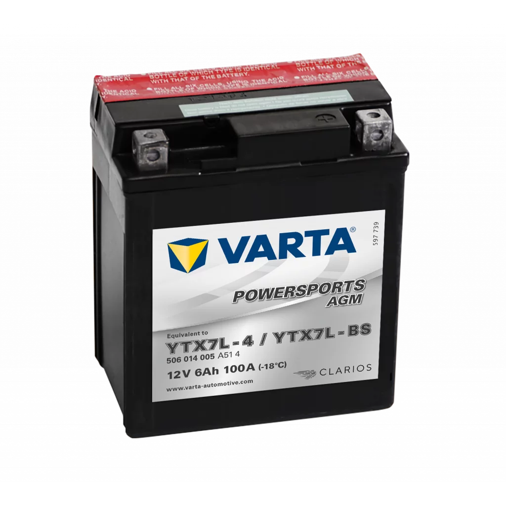 VARTA AGM MC Batteri 12V 6AH 100CCA (114x71x131mm) +höger YTX7L-BS
